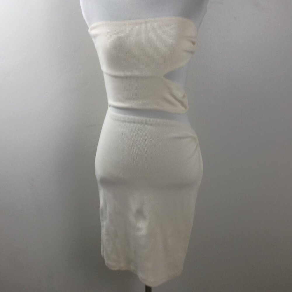 Bordeaux Ribbed Cream Mini Dress s - Picture 7 of 7